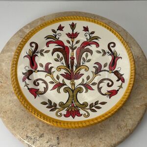 Pier 1 Oralia Earthenware Plate Floral Red Yellow‎ Brown Decorative Dish Salad